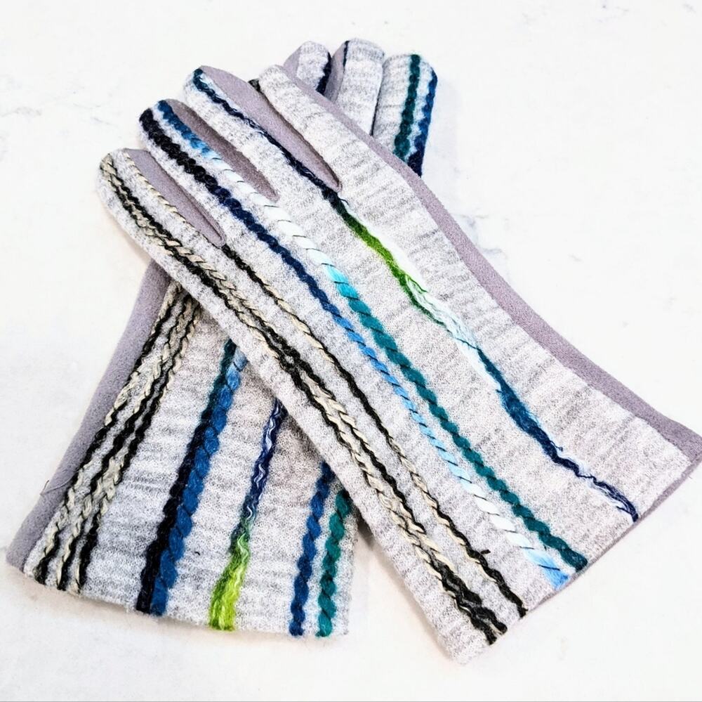 Gray Yarn Striped Tech Touchscreen Gloves NEW Winter Gift